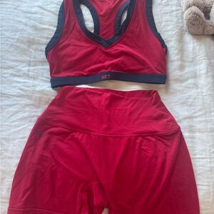 SET Active Red and Black Sports Bra and Shorts